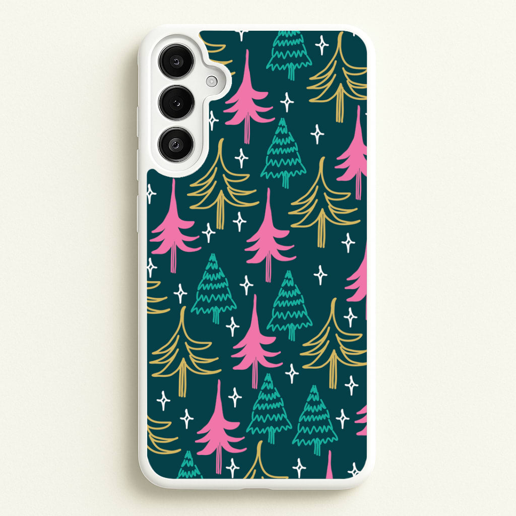 Colourful Sketched Christmas Trees Pattern Galaxy A34 Case