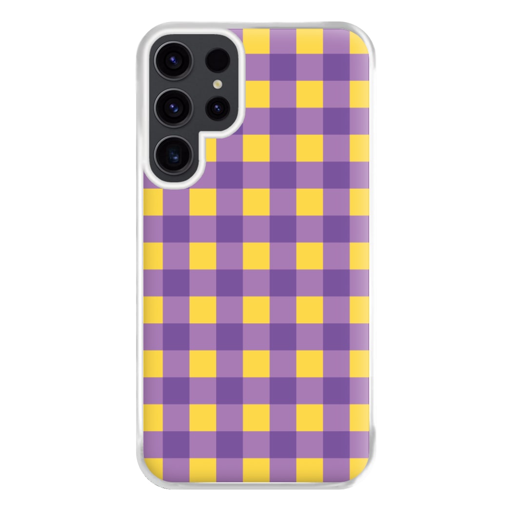 Purple And Yellow Checkered Pattern Galaxy S23 Ultra Case