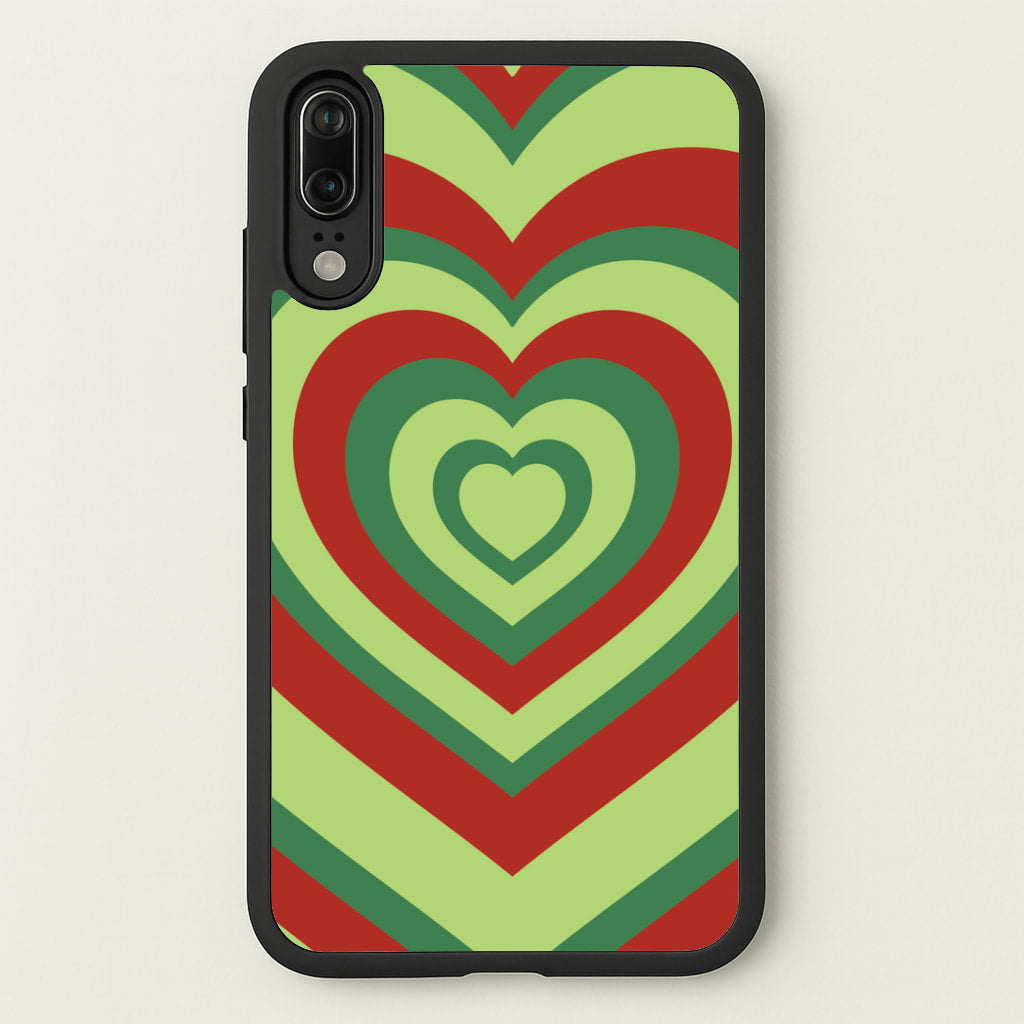 Red And Green Trippy Heart Christmas Pattern Huawei P20 Case