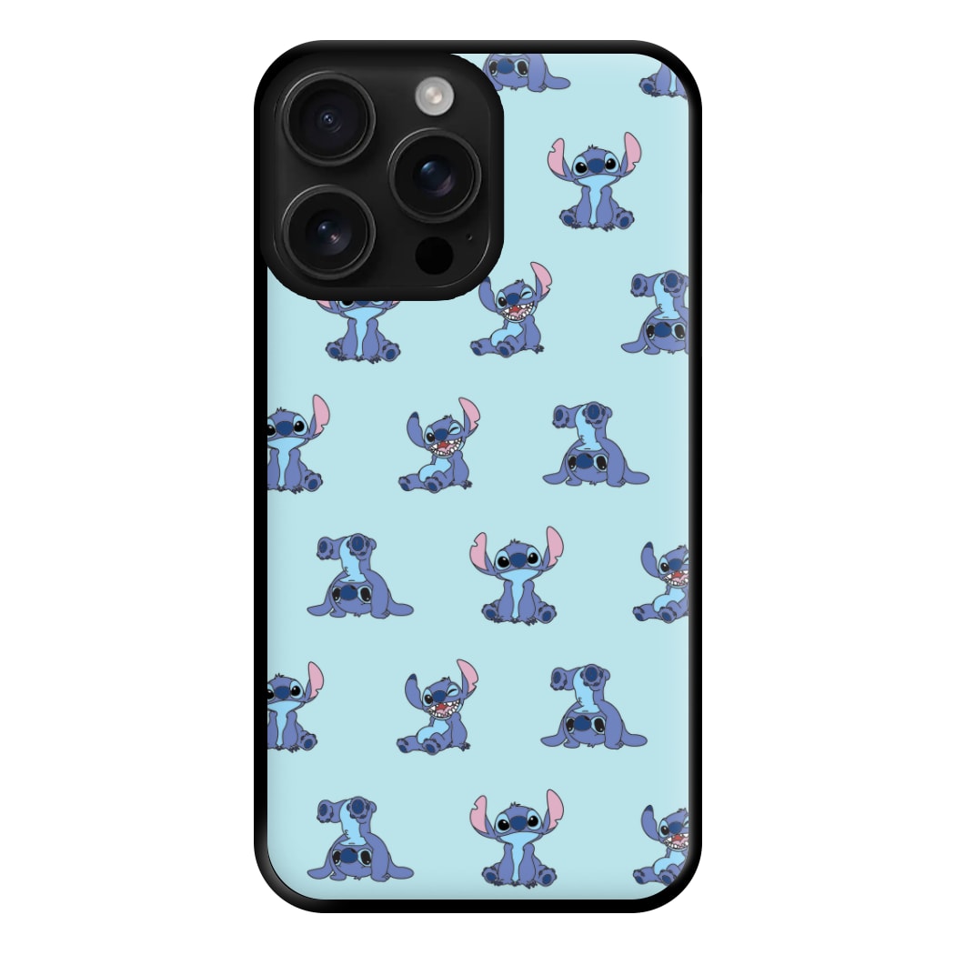Cute Blue Alien Pose Pattern iPhone 16 Pro Max Case