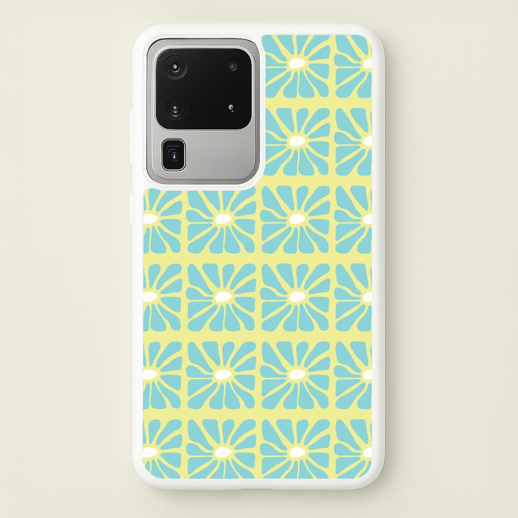 Square Abstract Flowers Blue Galaxy S20 Ultra Case