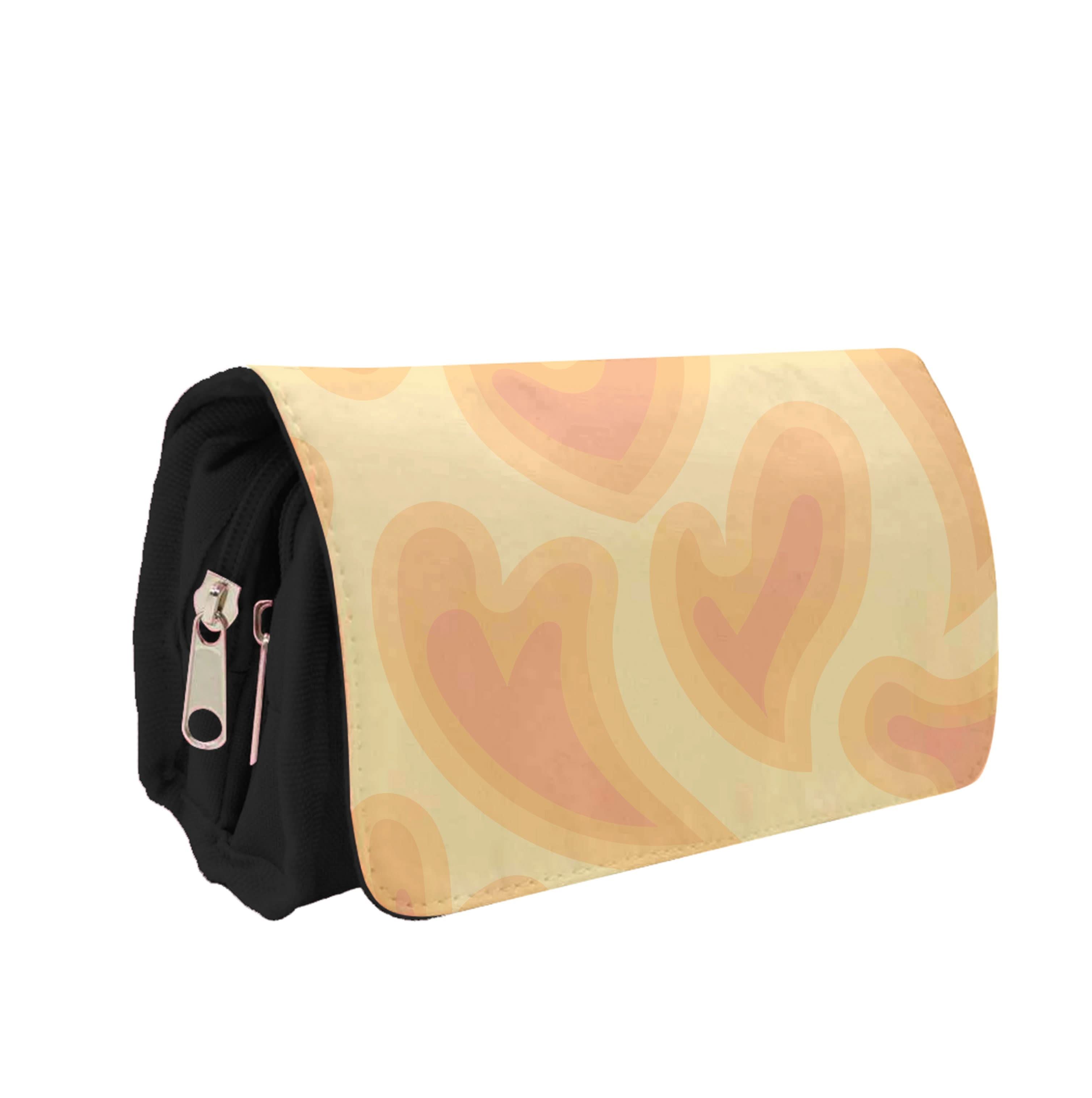 Trippy Summer Hearts Orange Pattern Pencil Case