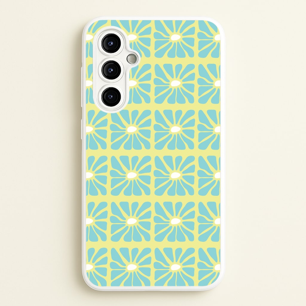 Square Abstract Flowers Blue Galaxy A54 Case