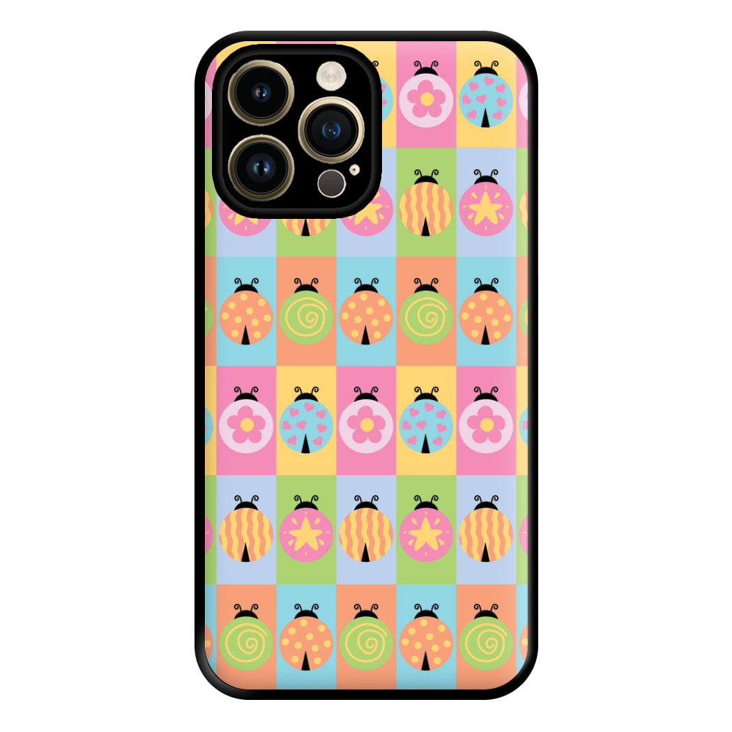 Cartoon Ladybugs Colourful Pattern iPhone 14 Pro Case
