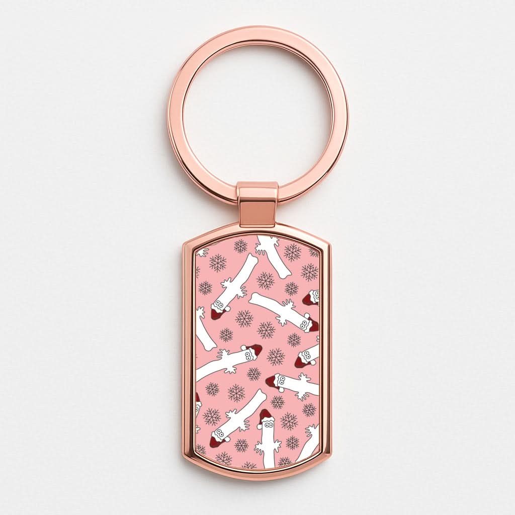 Wiggly Moom Xmas Hat Pattern Rose Gold Keyring