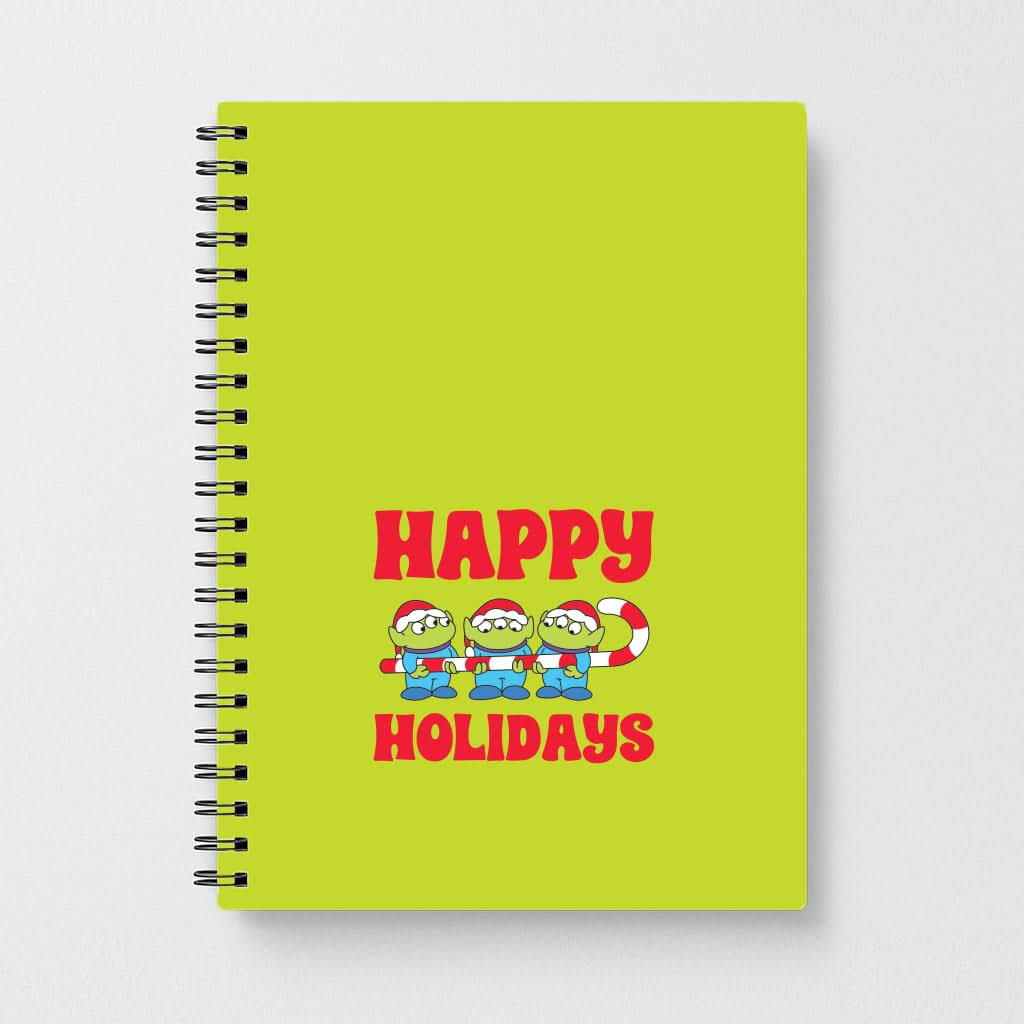 Happy Holidays Cute Green Aliens Notebook