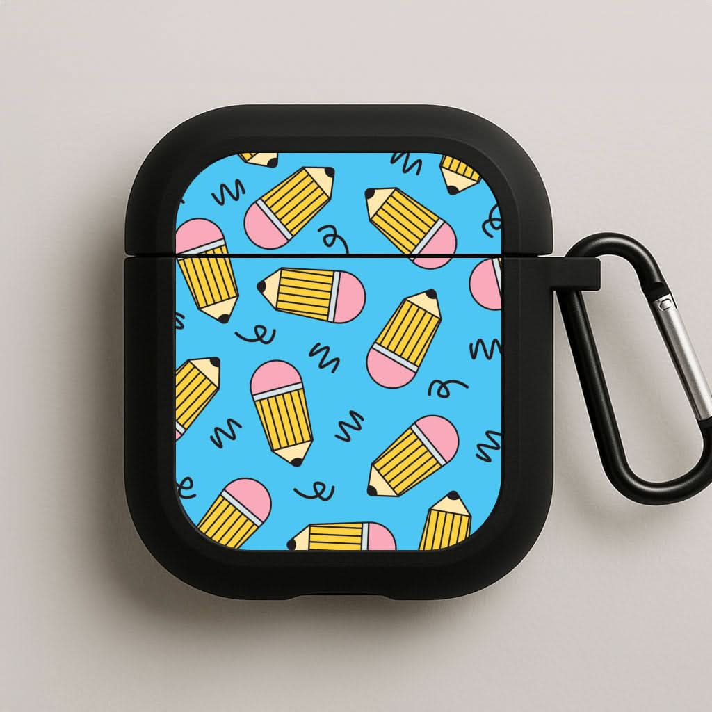 Pencils And Scribbles Pattern Black AirPods Case