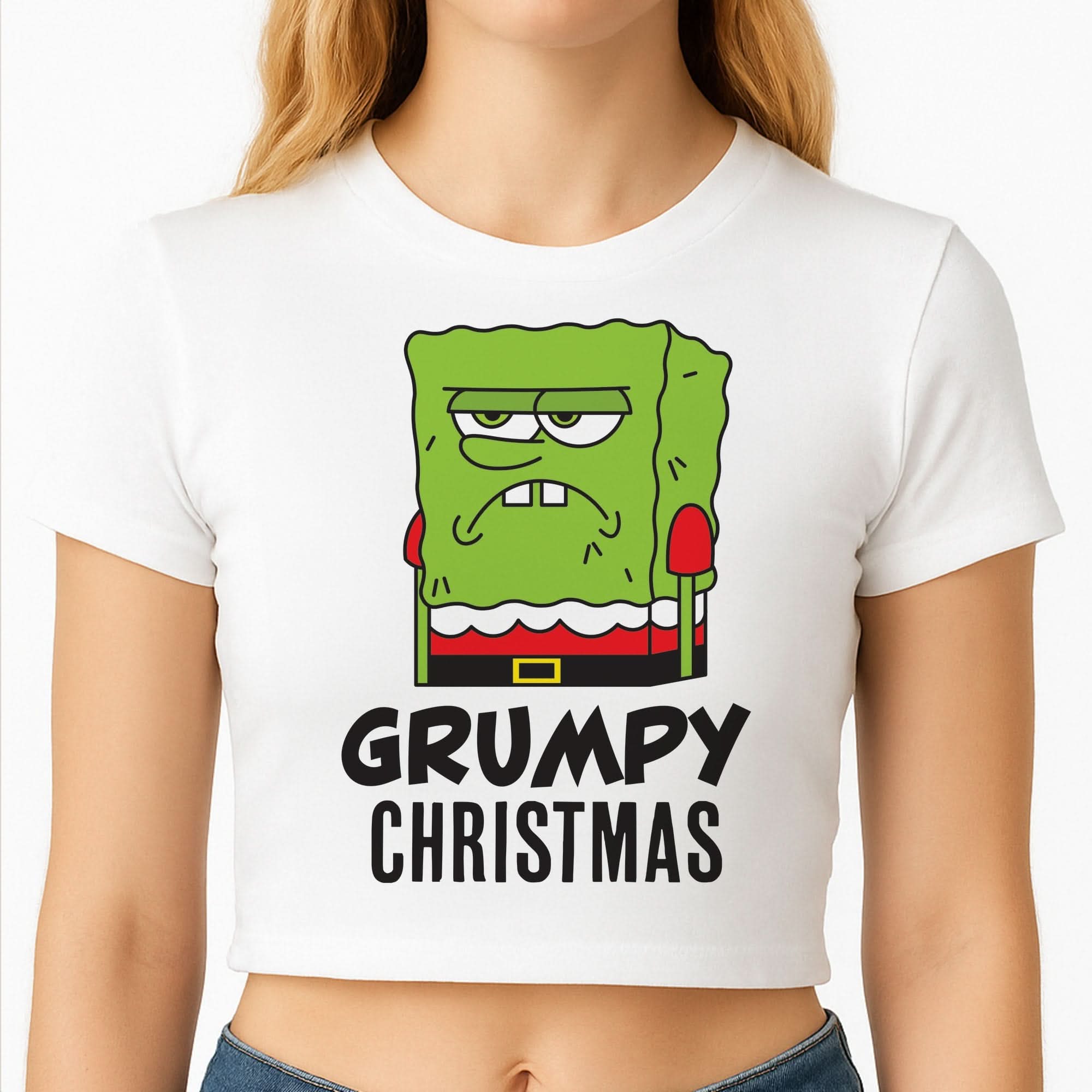 Grumpy Christmas Cartoon Sponge Crop Top