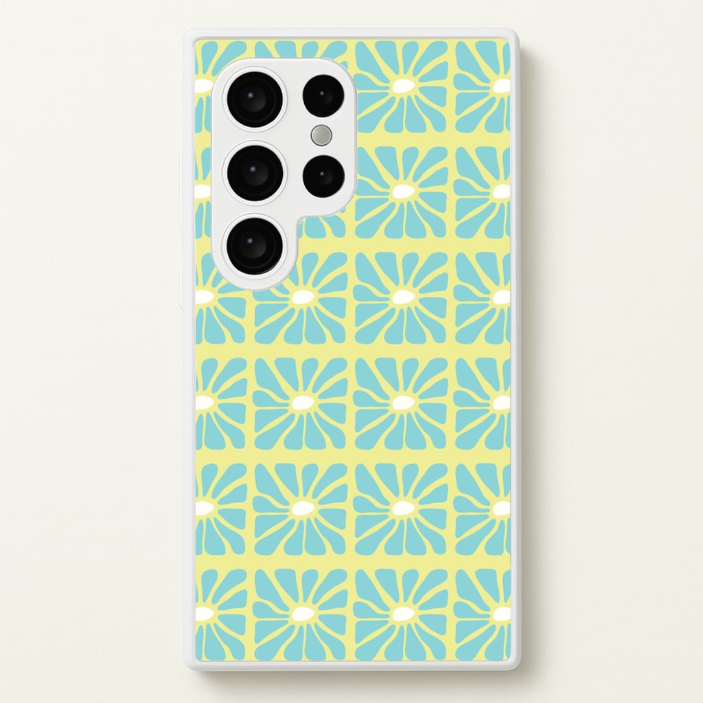 Square Abstract Flowers Blue Galaxy S24 Ultra Case
