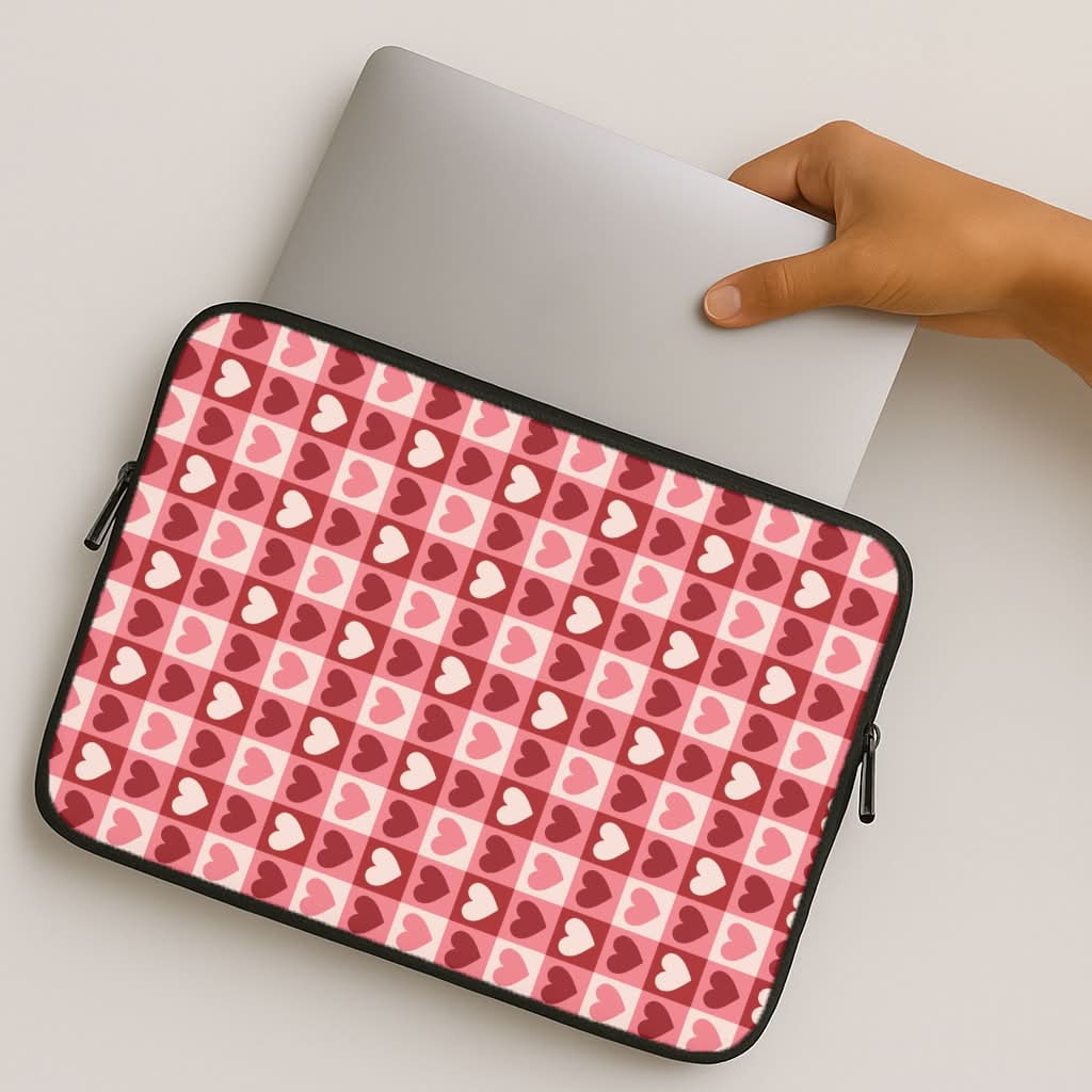 Pink Tartan Love Hearts Pattern MacBook Cover