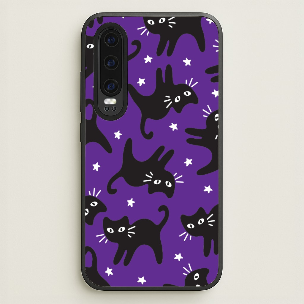 Cartoon Black Cats And Stars Pattern Huawei P30 Case