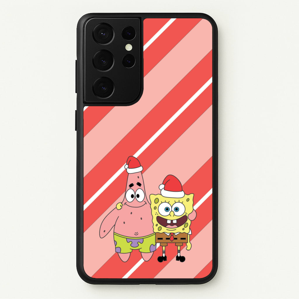 Cartoon Sponge And Starfish Christmas Hats Galaxy S21 Ultra Case