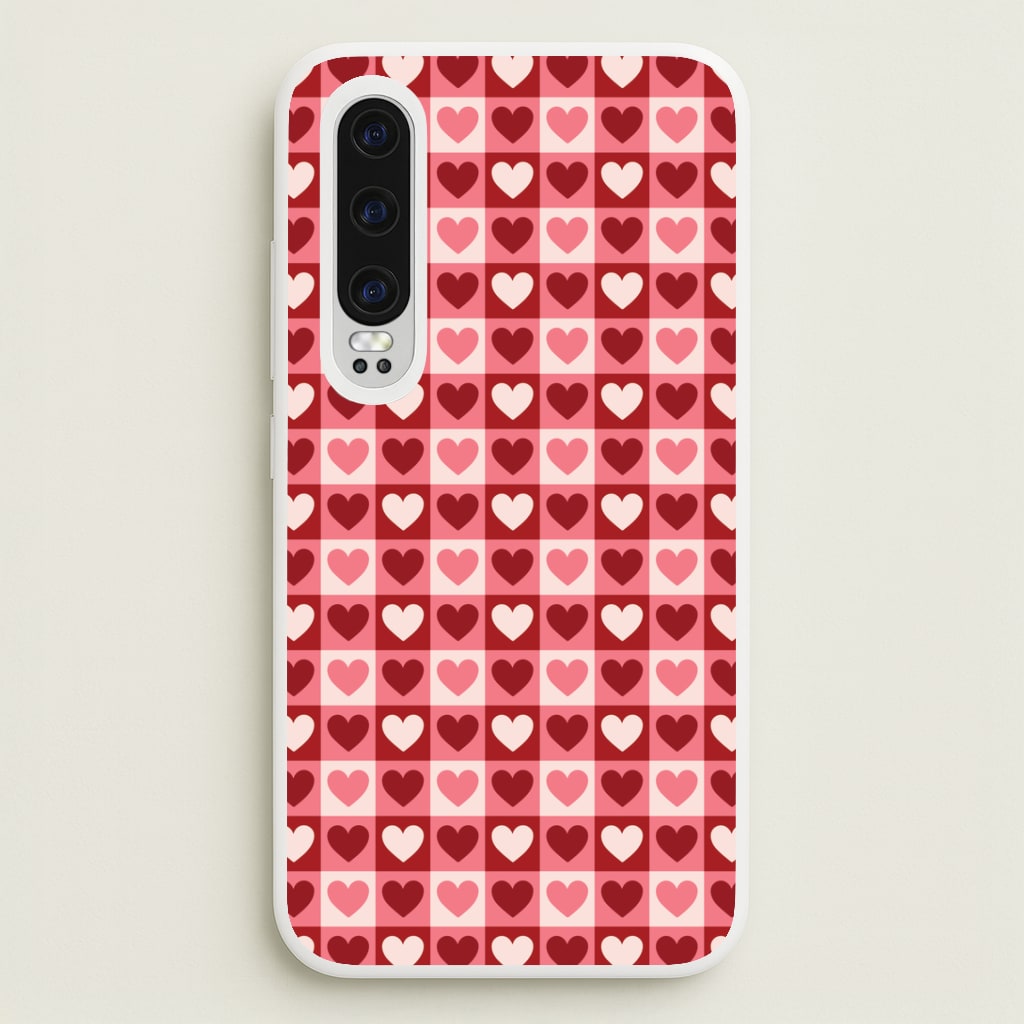 Pink Tartan Love Hearts Pattern Huawei P30 Case