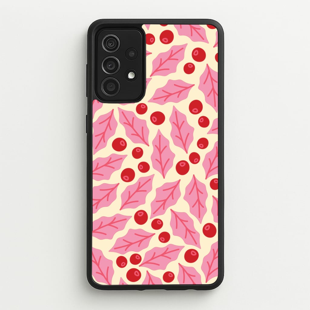 Pink Holly And Berries Pattern Galaxy A52 / A52s Case