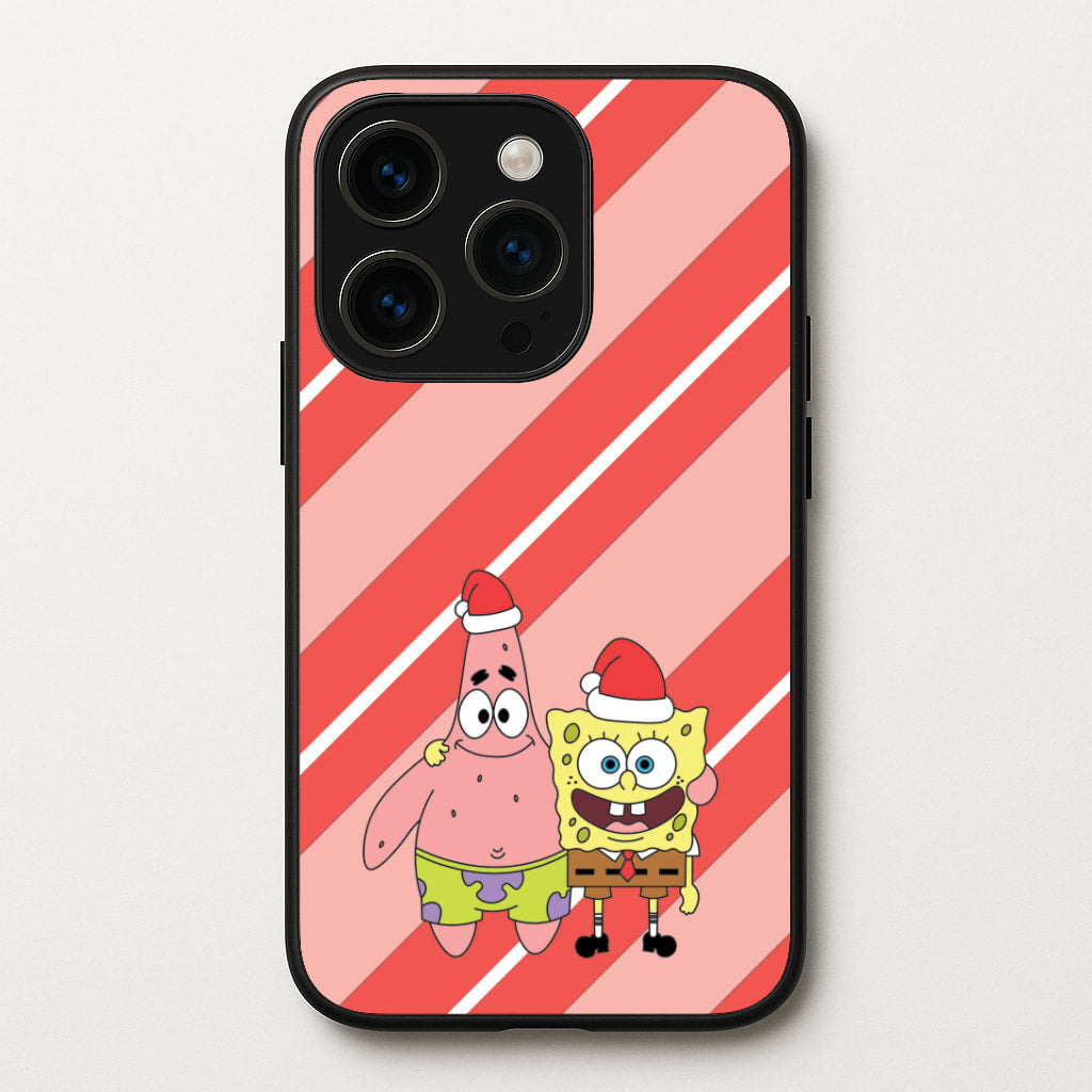 Cartoon Sponge And Starfish Christmas Hats iPhone 14 Pro Case