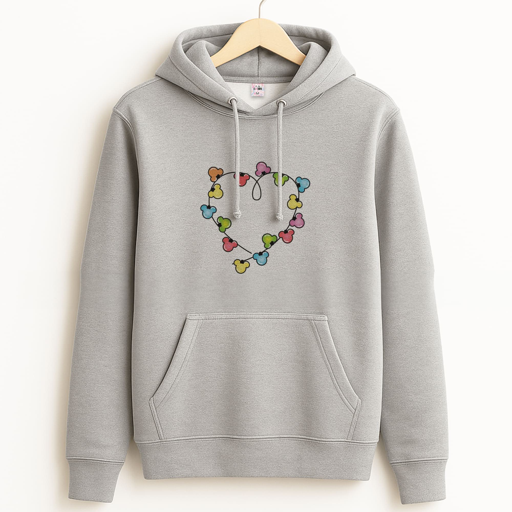 Cartoon Mouse Christmas Fairylights Heart Unisex Grey Hoodie