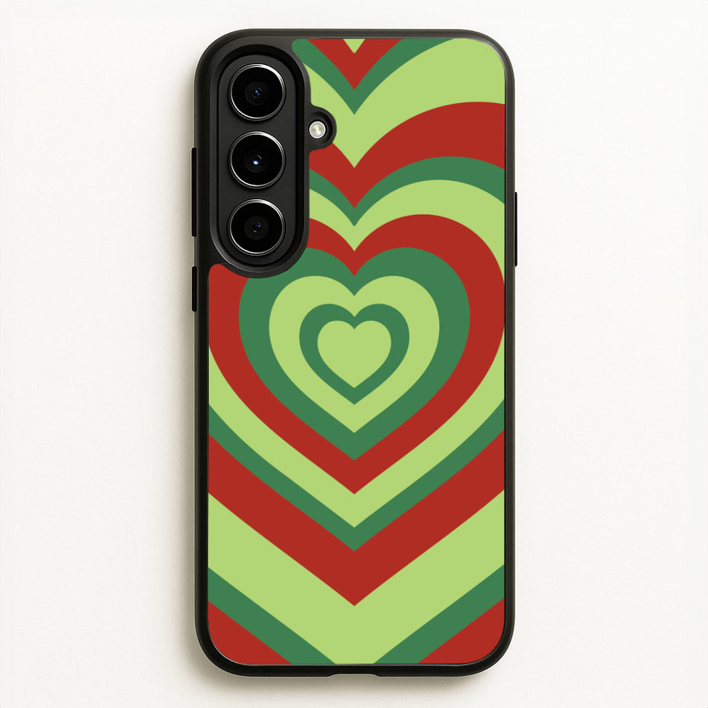 Red And Green Trippy Heart Christmas Pattern Galaxy A56 Case