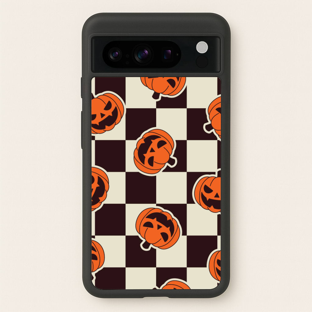 Pumpkin Stickers Checkered Pattern Google Pixel 8 Pro Case