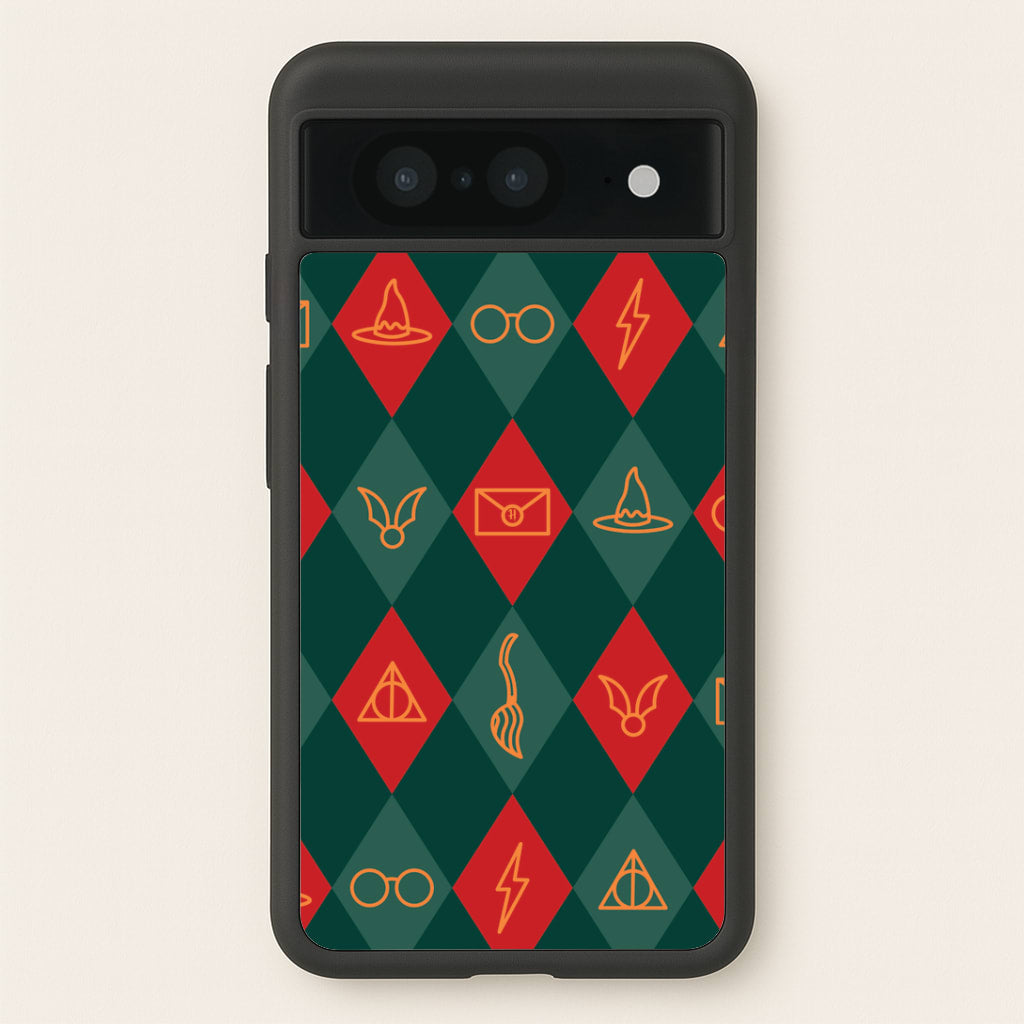 Christmas Wizard Icons Argyle Pattern Google Pixel 8 Case