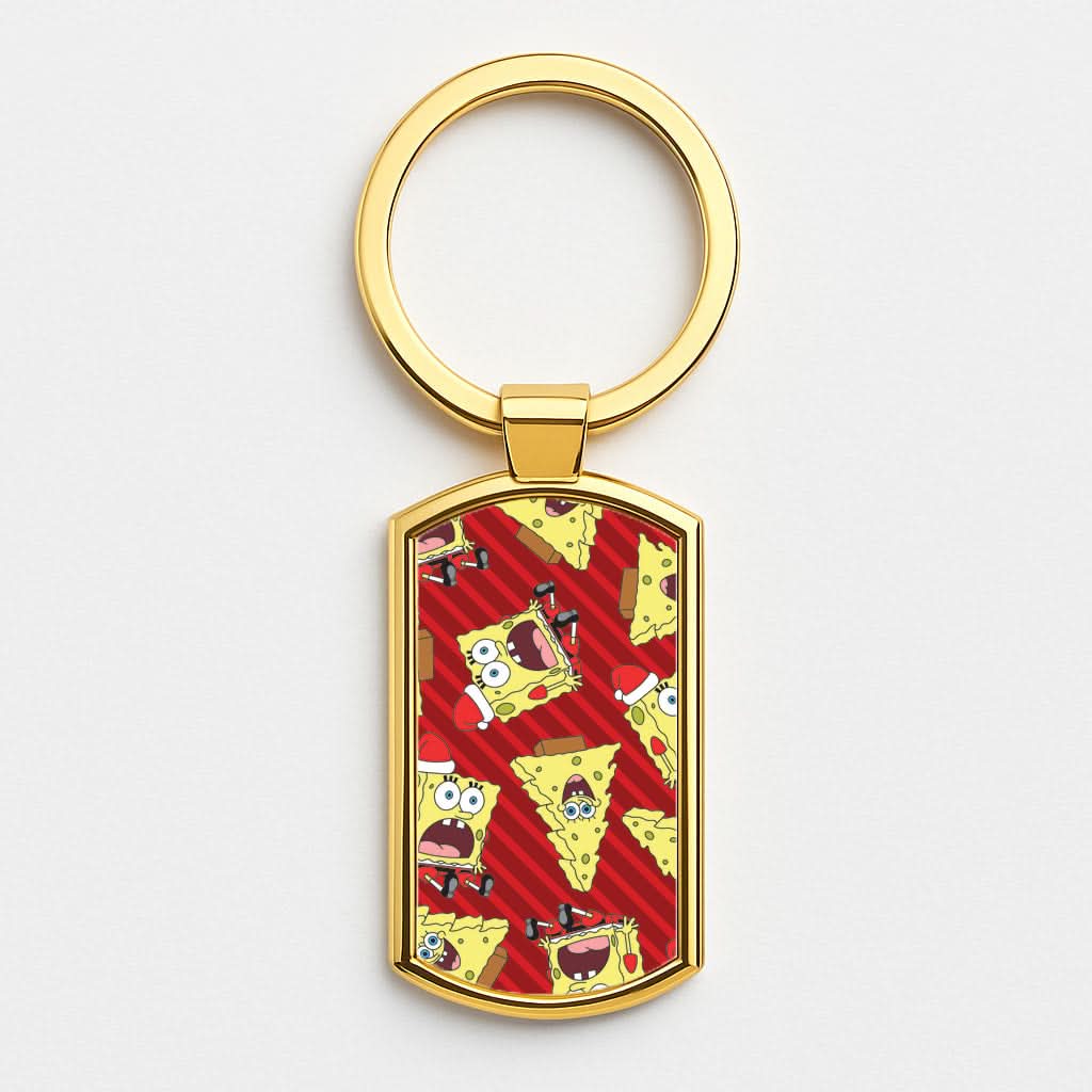 Christmas Cartoon Sponge Stripes Pattern Gold Keyring