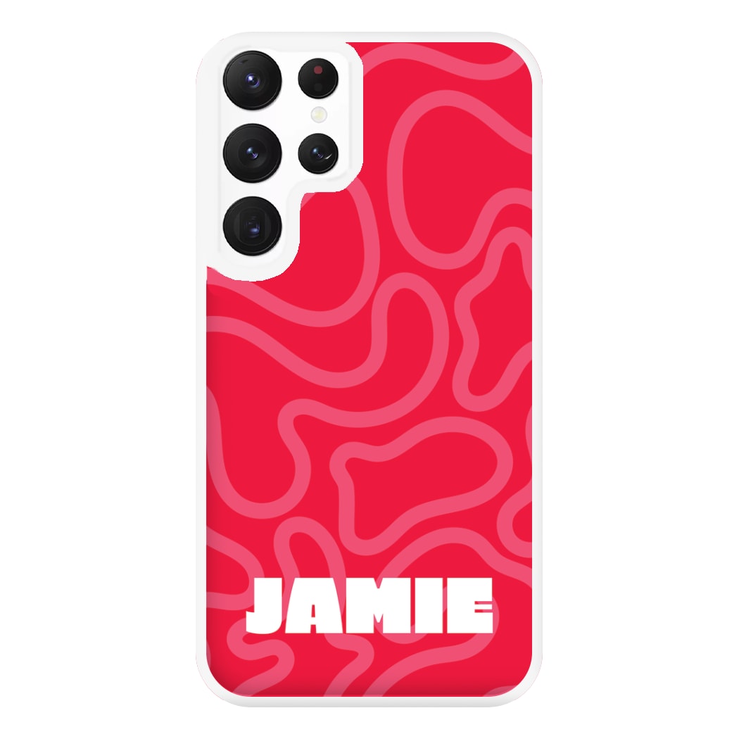 Red And Pink Squiggles Personalised Name Galaxy S22 Ultra Case