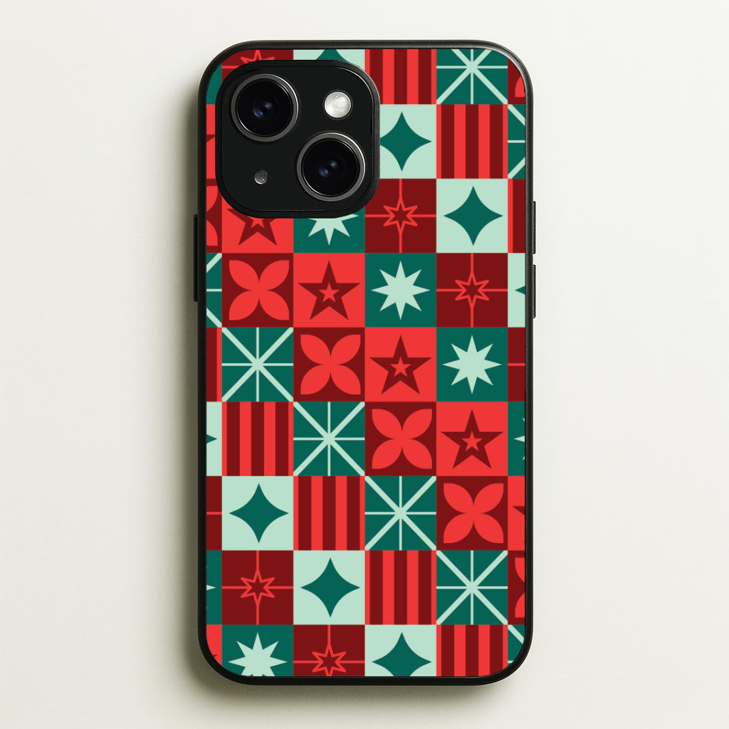 Geometric Square Christmas Pattern iPhone 15 Case