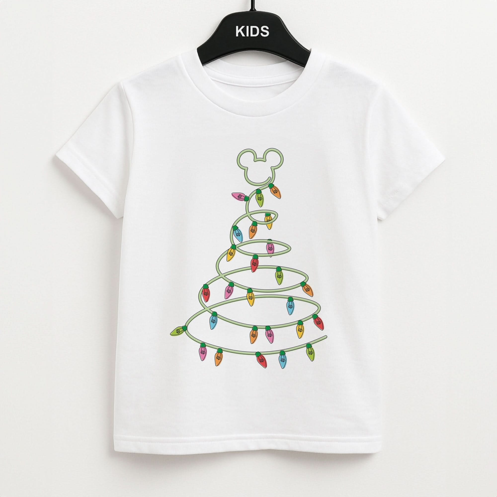 Cartoon Mouse Christmas Tree Lights Kids Unisex T-Shirt