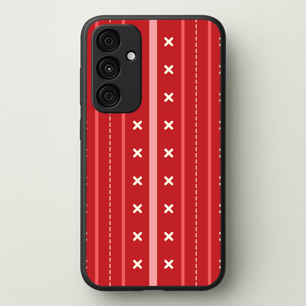 Stripes And Stitches Red Christmas Pattern Galaxy A15 Case