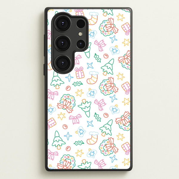 Neon Christmas Icons Pattern II Galaxy S25 Ultra Case