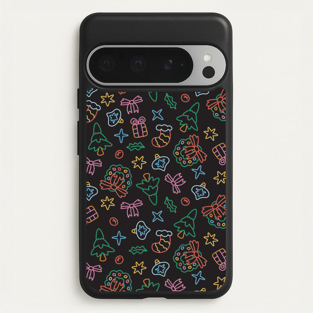 Neon Christmas Icons Pattern I Google Pixel 9 Pro XL Case