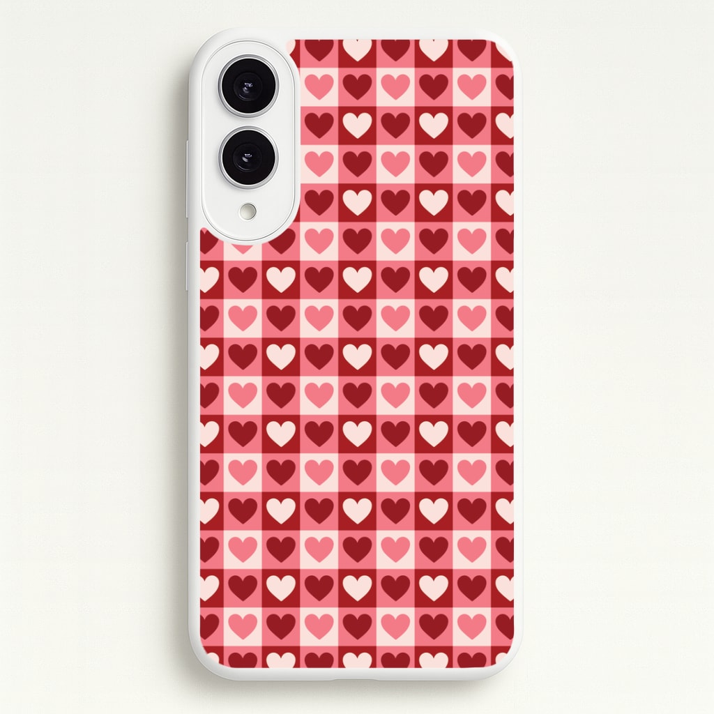 Pink Tartan Love Hearts Pattern Galaxy S25 Edge Case