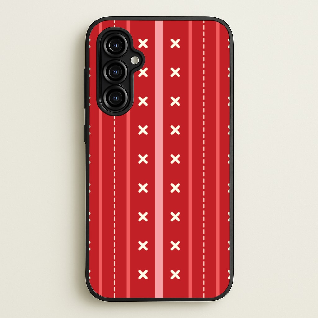 Stripes And Stitches Red Christmas Pattern Galaxy A54 Case