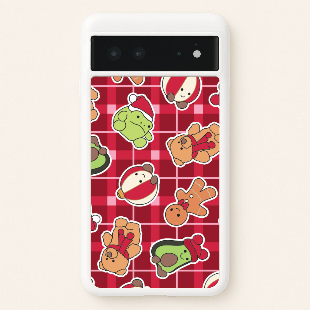Christmas Plushies Tartan Pattern Google Pixel 6 Case
