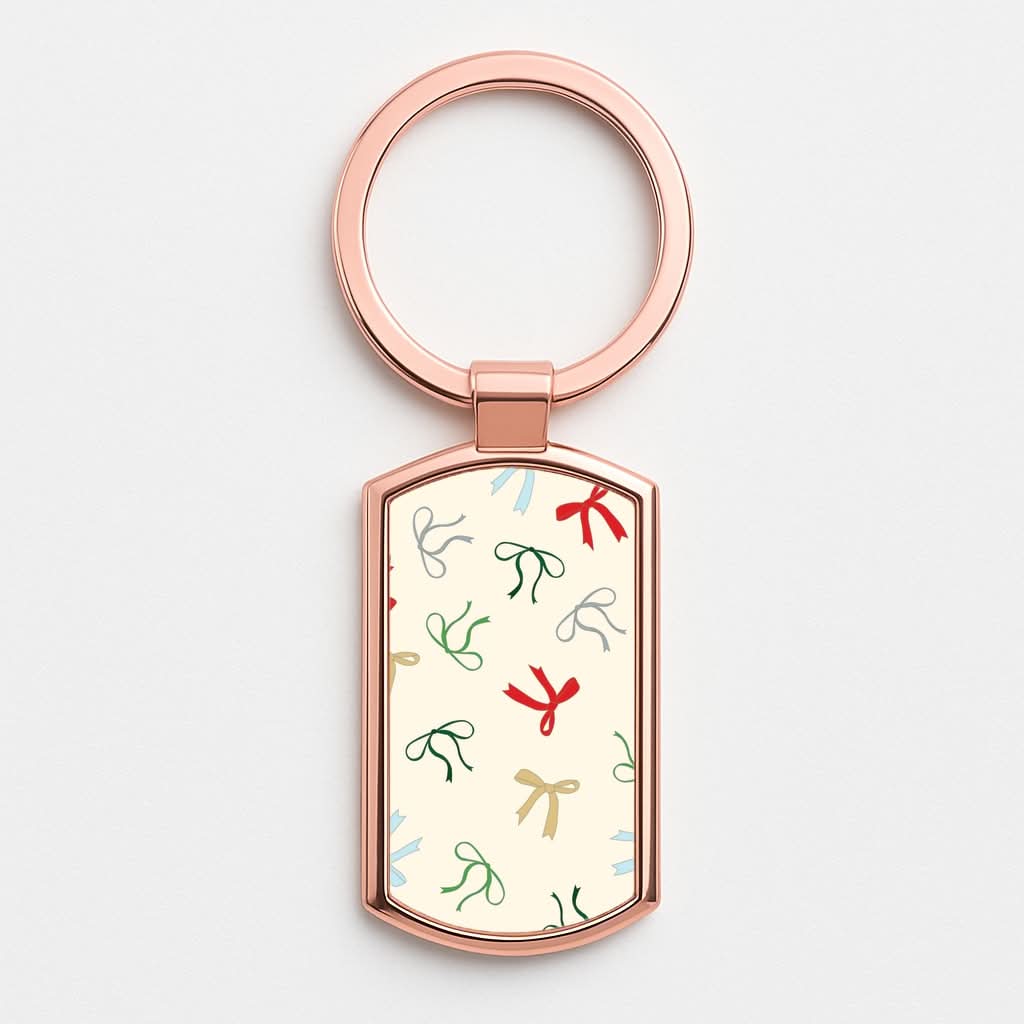 Coquette Christmas Bows Pattern Rose Gold Keyring
