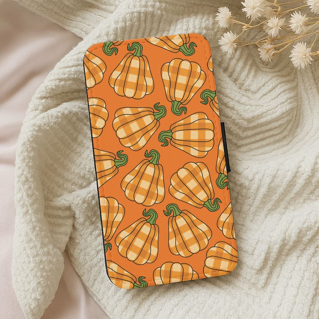 Tartan Pumpkins Pattern Leather Phone Case
