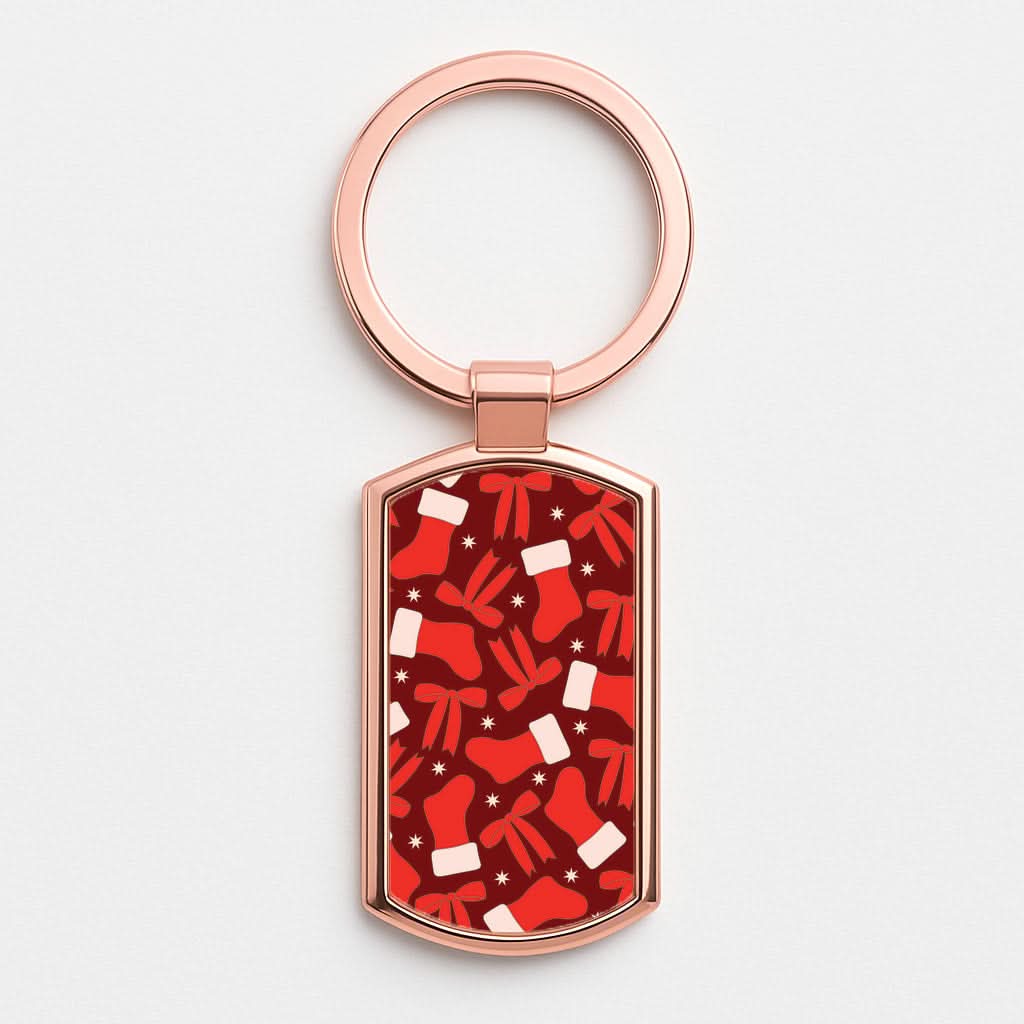 Stockings And Bows Pattern Rose Gold Keyring