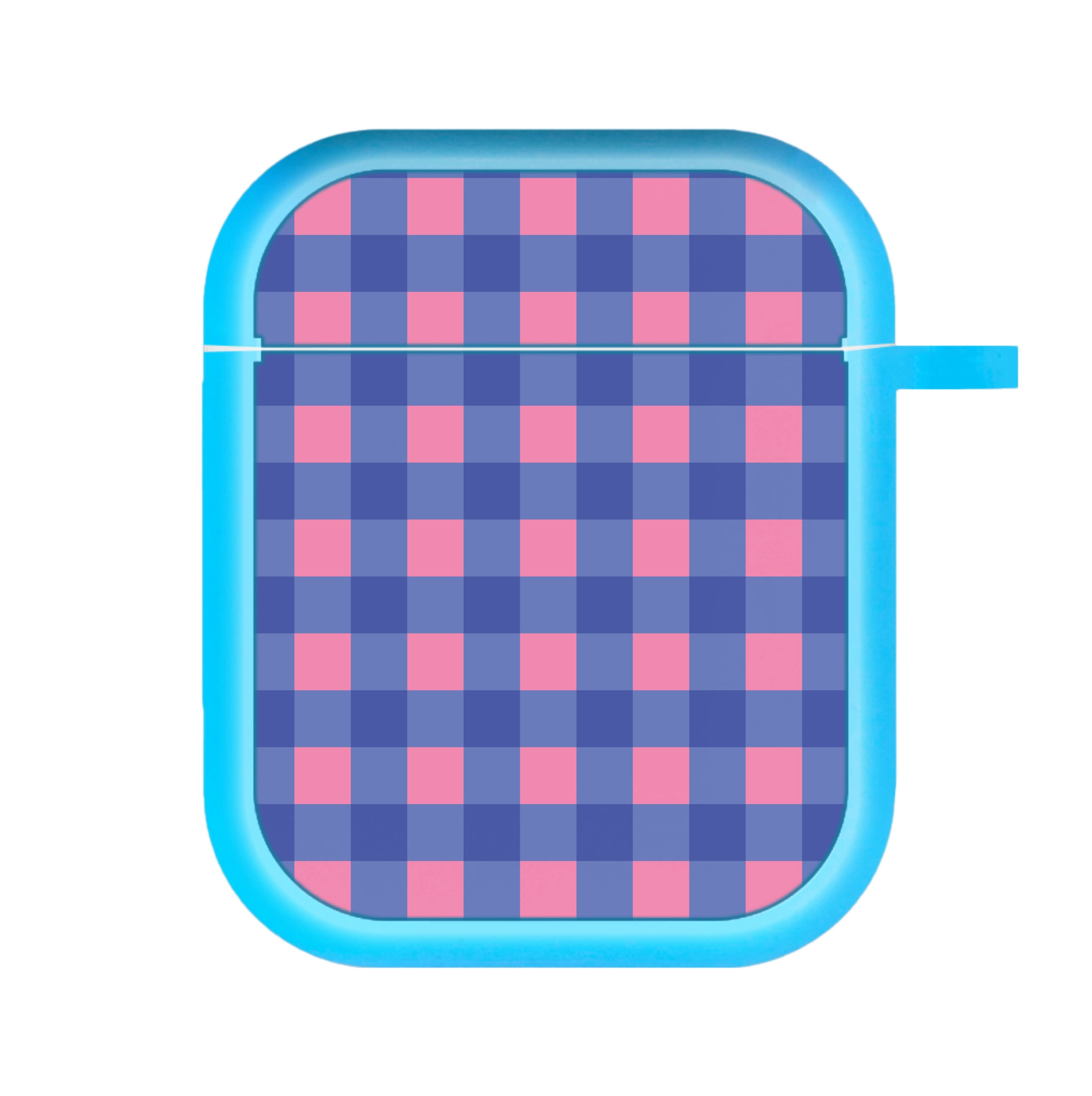 Pink And Blue Checkered Pattern AirPods Case