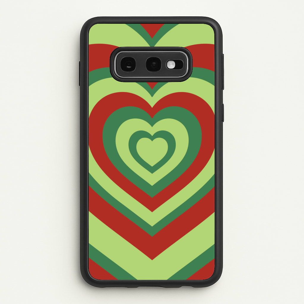 Red And Green Trippy Heart Christmas Pattern Galaxy S10e Case