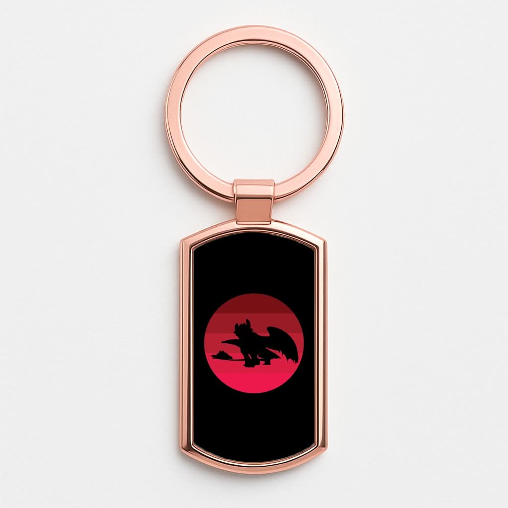 Red Sunset Dragon Rose Gold Keyring