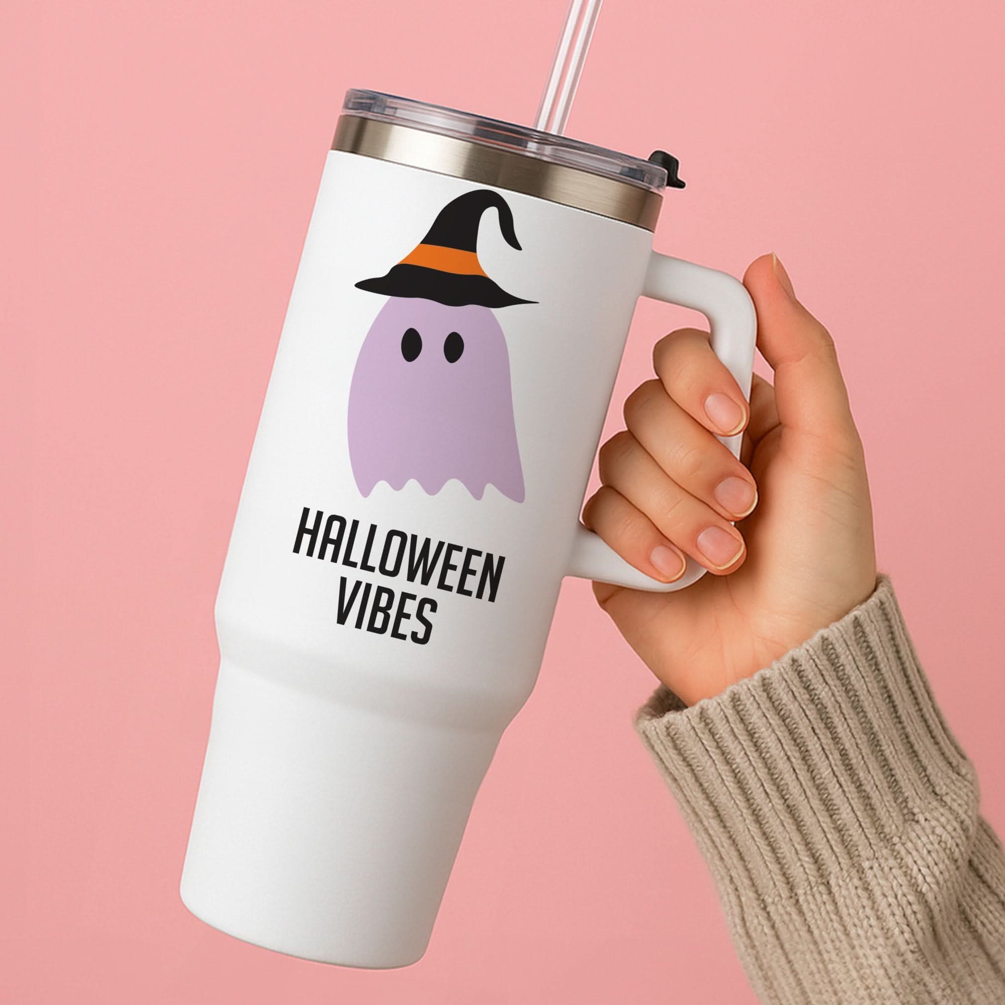 Purple Ghost Halloween Vibes Tumbler