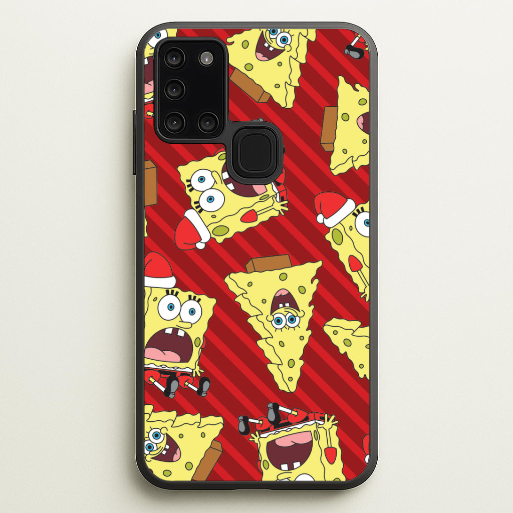Christmas Cartoon Sponge Stripes Pattern Galaxy A21s Case
