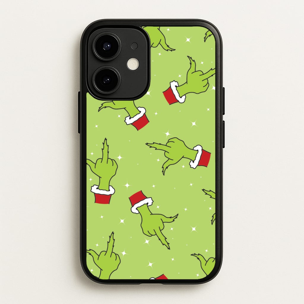Green Middle Finger Christmas Pattern iPhone 12 / 12 Pro Case