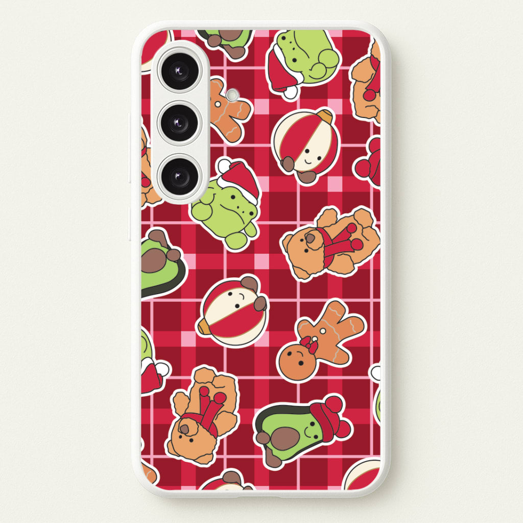 Christmas Plushies Tartan Pattern Galaxy S25 Case