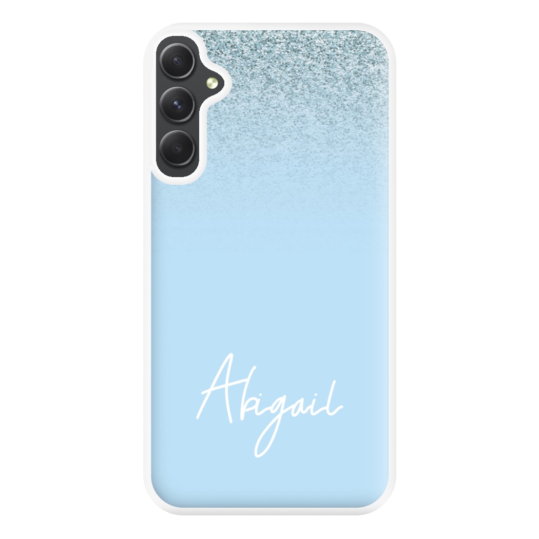 Blue Glitter Personalised Name Galaxy A14 Case