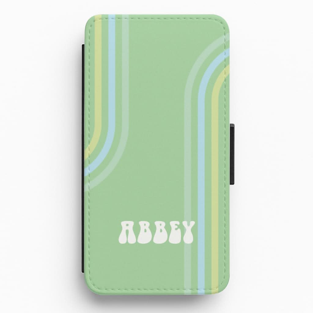 Retro Green Personalised Name Flip / Wallet Phone Case