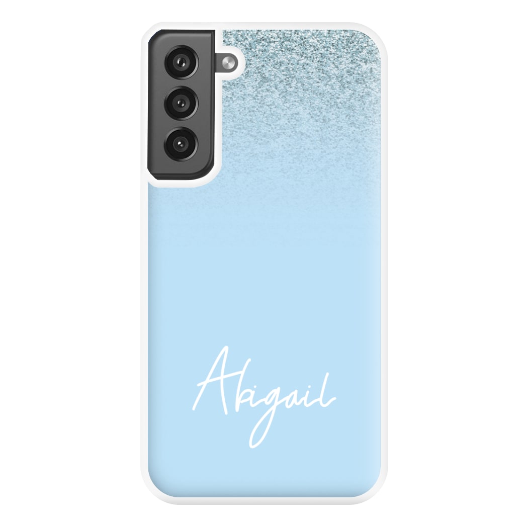 Blue Glitter Personalised Name Galaxy S21FE Case
