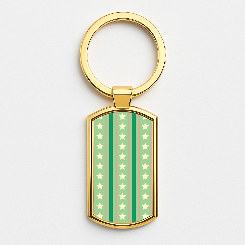 Stars And Stripes Christmas Pattern Gold Keyring