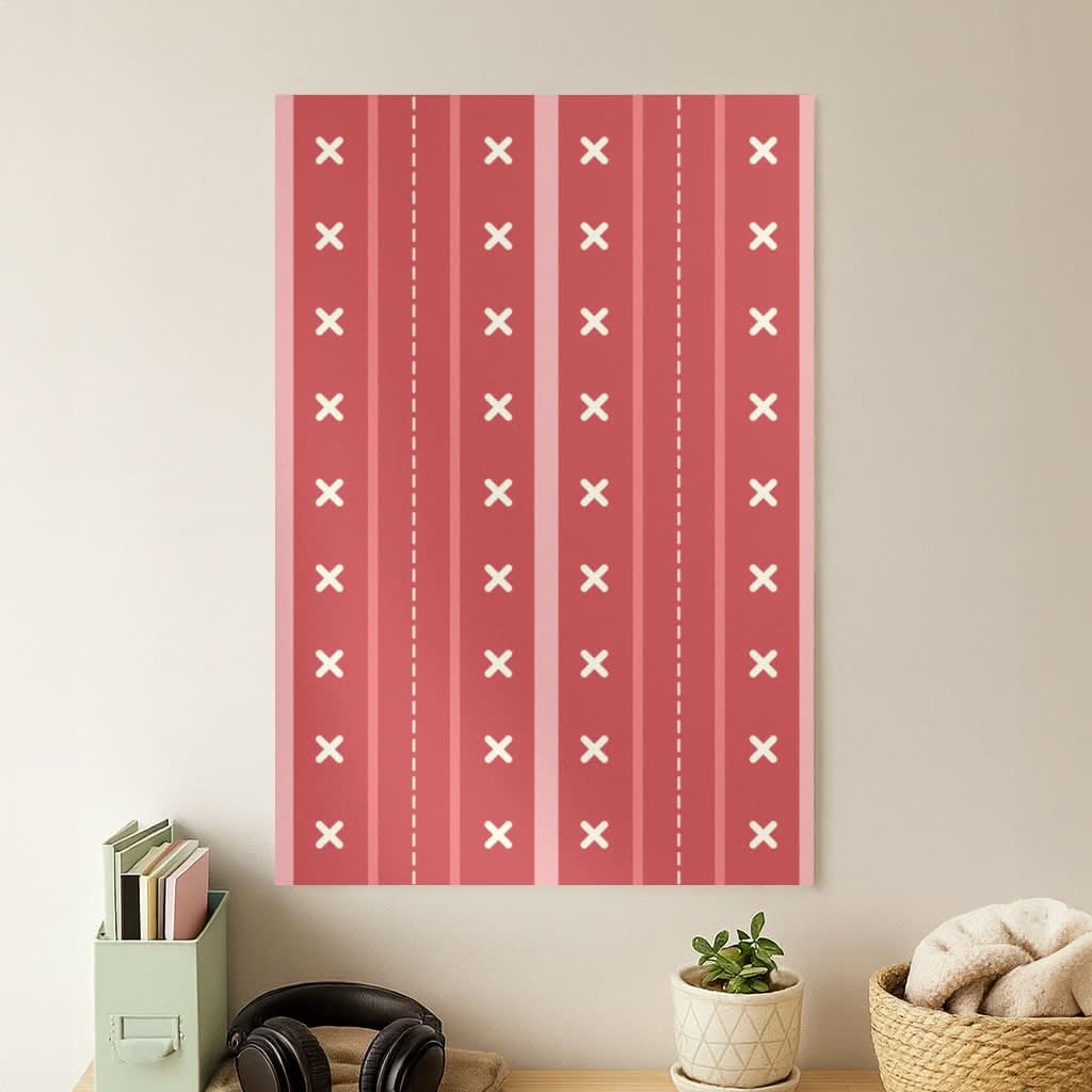 Stripes And Stitches Red Christmas Pattern Poster