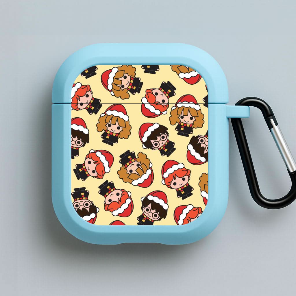 Wizards With Christmas Hats Pattern Blue AirPods Case