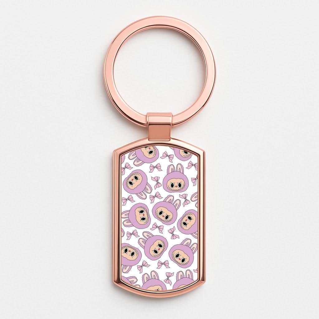 Cute Purple Monster And Bows Pattern Rose Gold Keyring